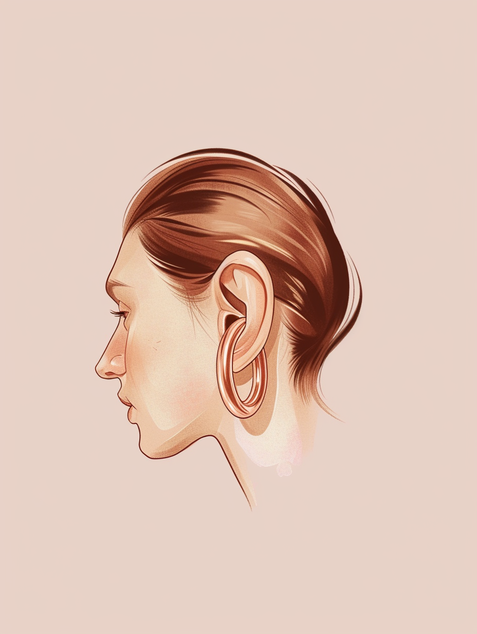 Draw a slender, minimalist, rose gold ear cuff