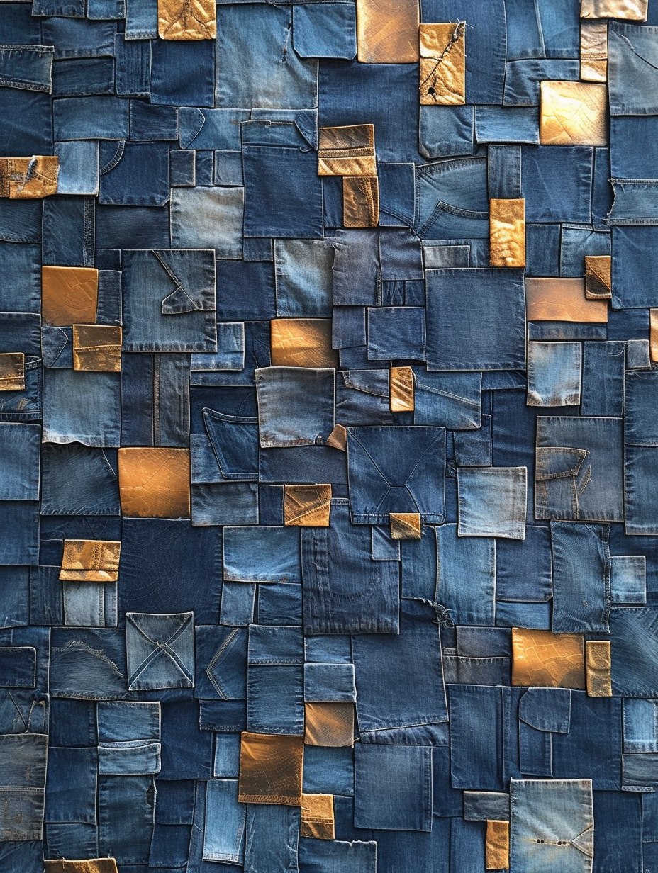 Eco-conscious style of a decorated wall with denim patchwork art