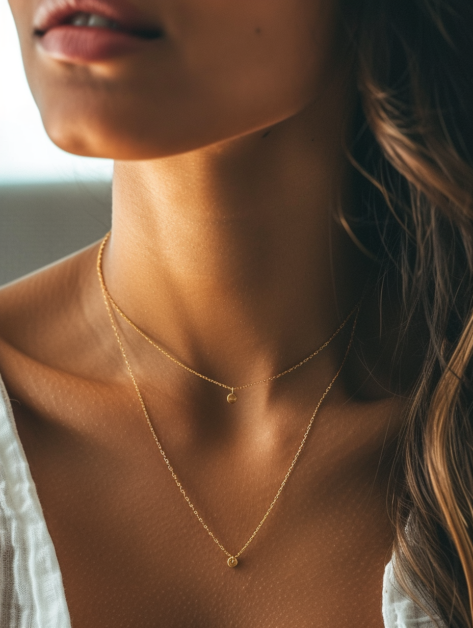 Formulate a version of a minimalist gold anklet with a single tiny pendant