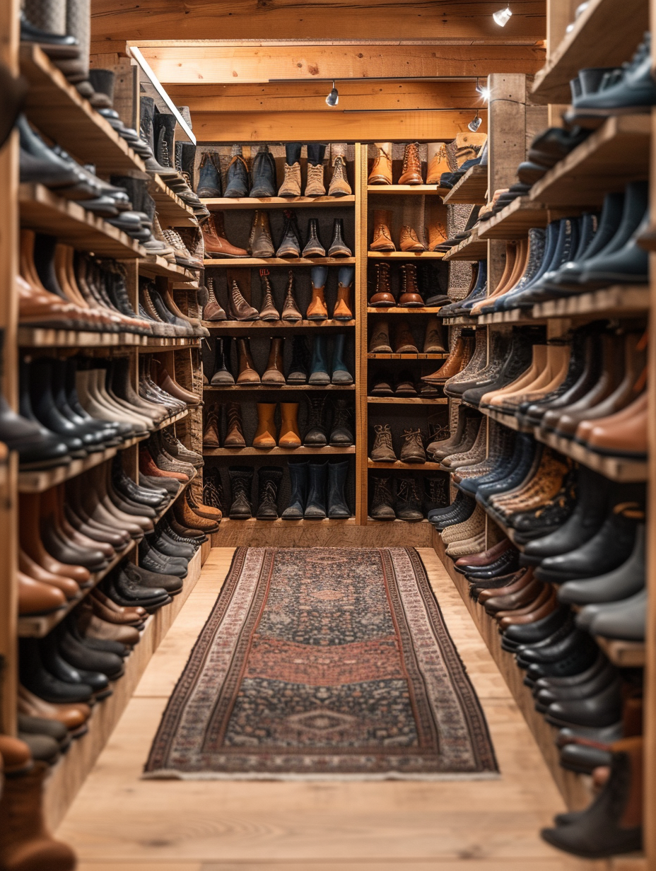 Handcrafted denim footwear showcased in a solar-powered shop