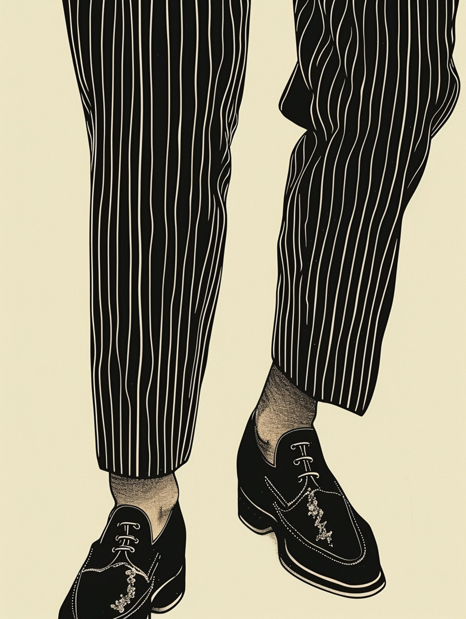 Illustrate a gender-neutral fashion hallmark with pinstripes and loafers