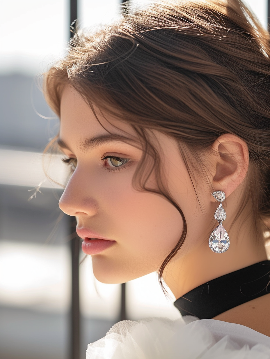 Imagine a minimalist crystal stud earring in pear shape
