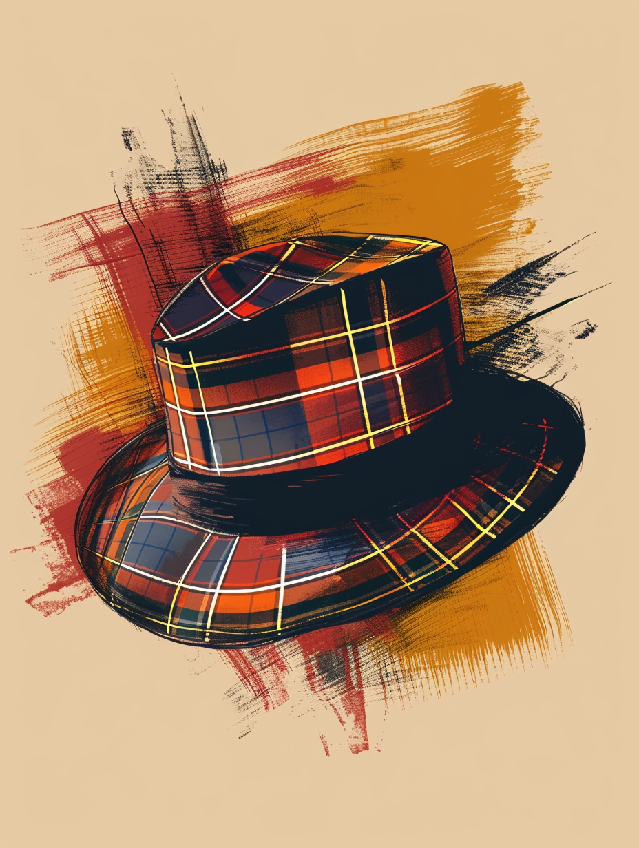Modern graphic of a plaid boater hat