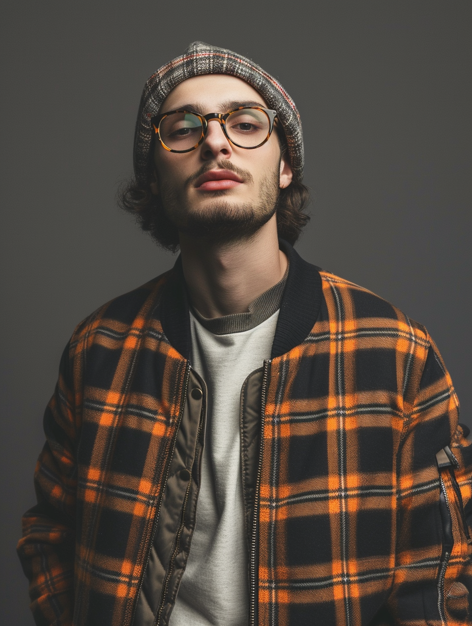 Modern picture of a plaid bomber jacket