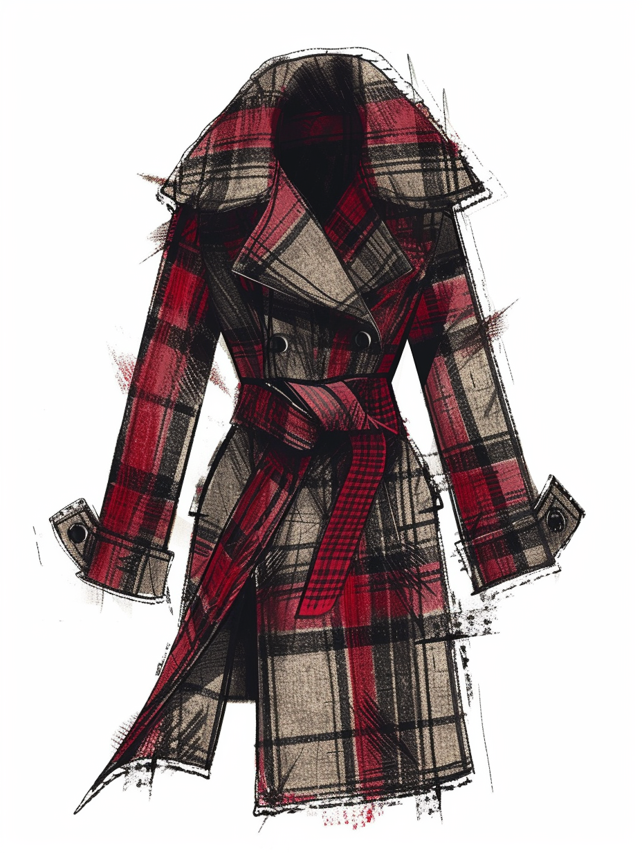 Picture of a plaid belted wrap coat