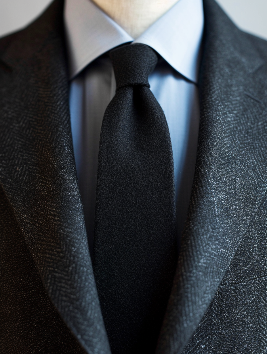 Portray a black, slim, minimalist tie
