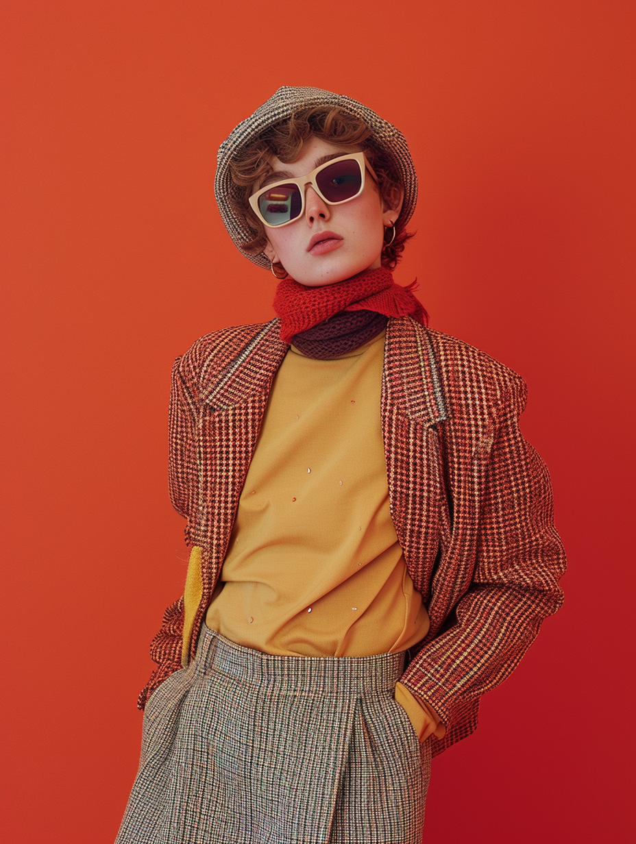 Render a gender-neutral outfit with a liking for oversized sunglasses.

A gender-neutral outfit with a retro them
