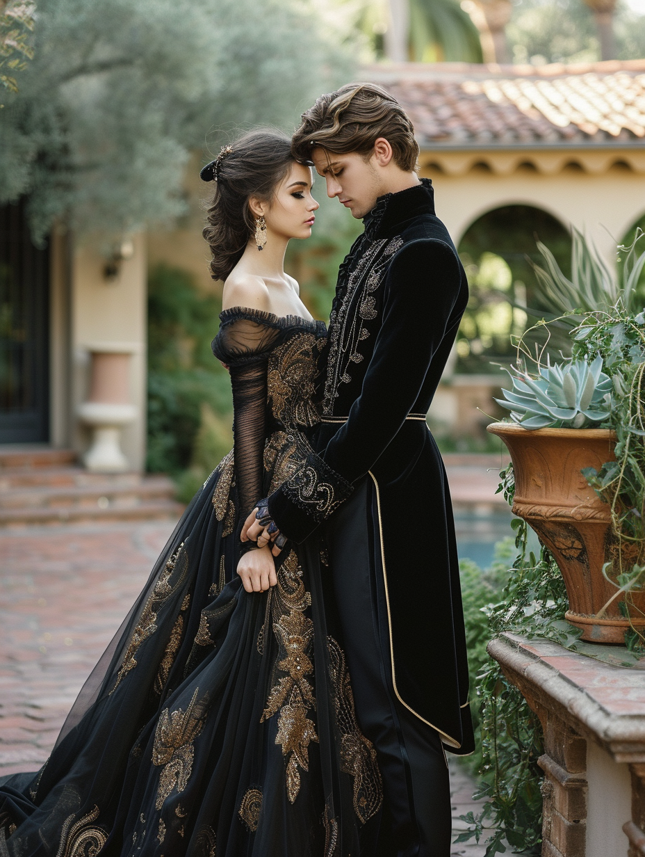 Romeo and Juliet inspired romantic evening attire for a couple