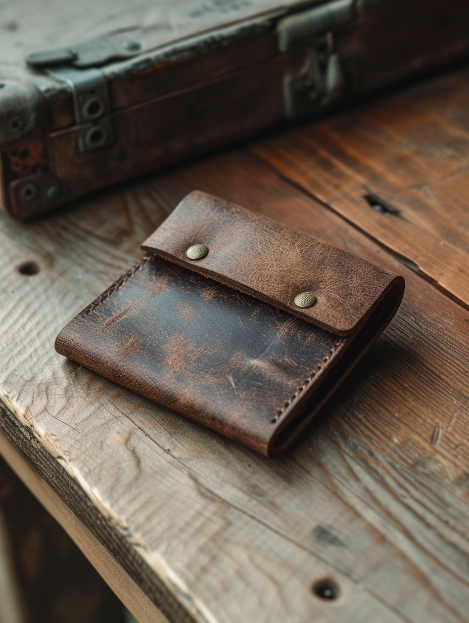 Show a minimalist, understated, unisex leather wallet in brown shade