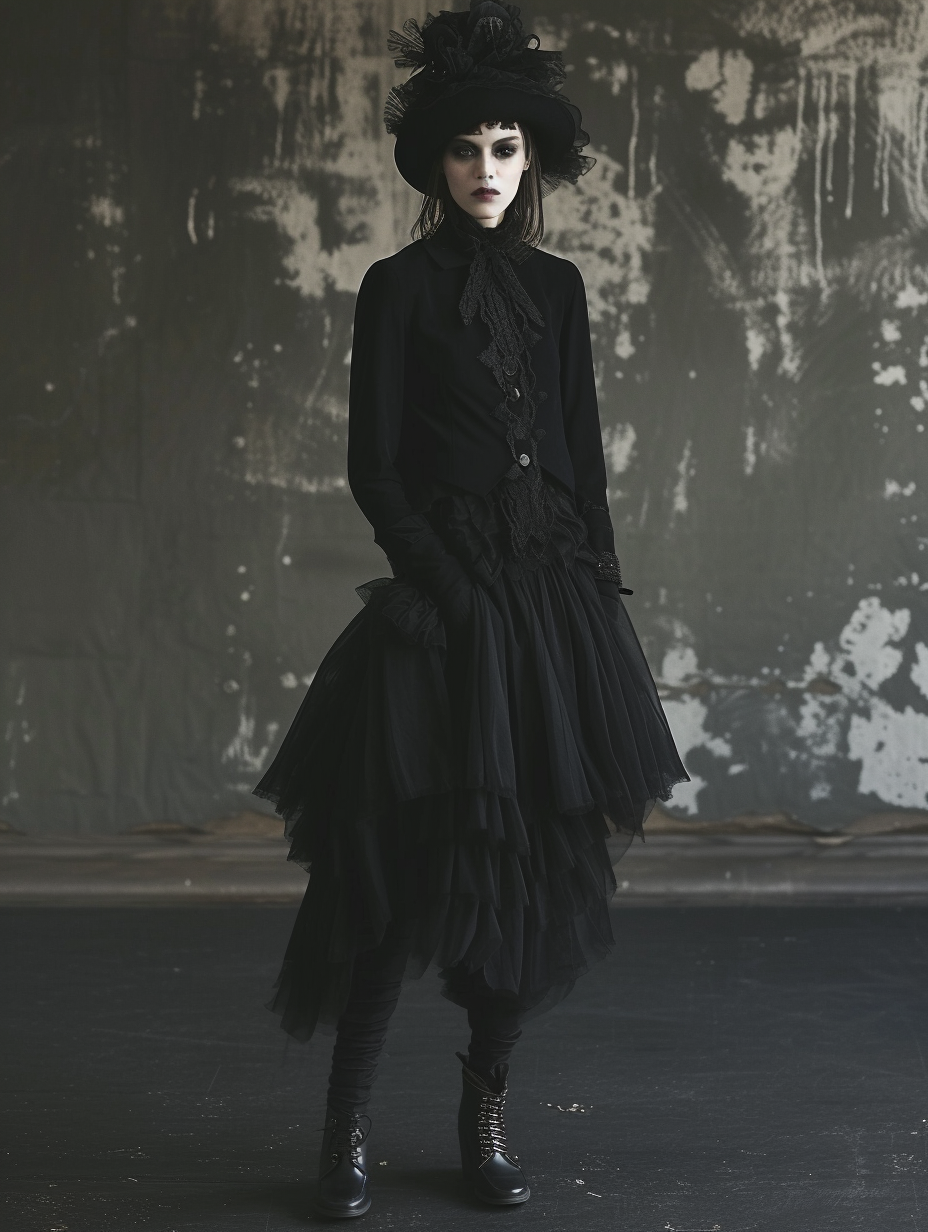 Show an androgynous outfit with a Gothic theme