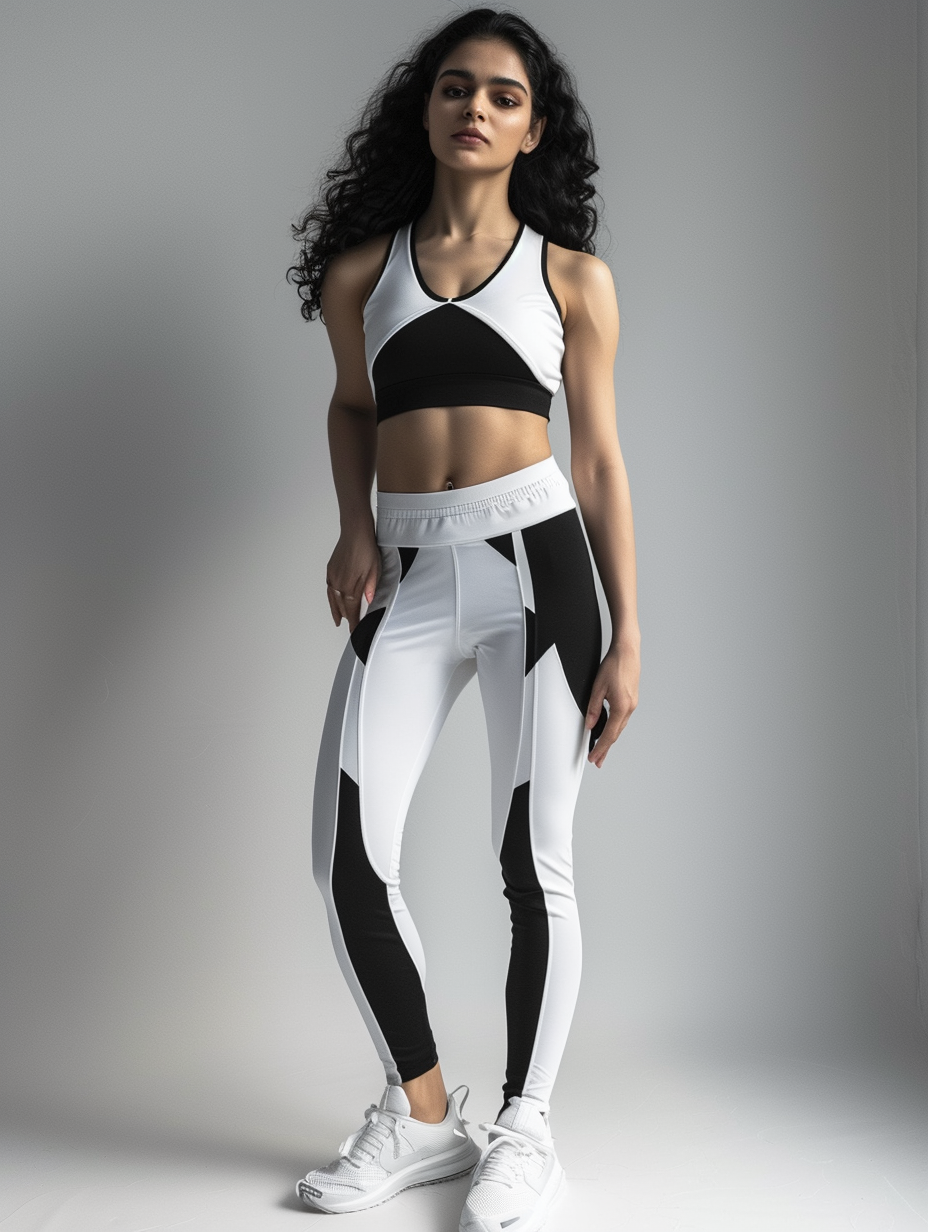 Stylish athleisure outfit with a monochrome workout set with a cropped tank top and matching leggings.