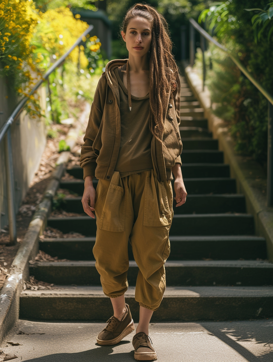 Stylish jogger-capri combo with a cotton hoodie in earth tones