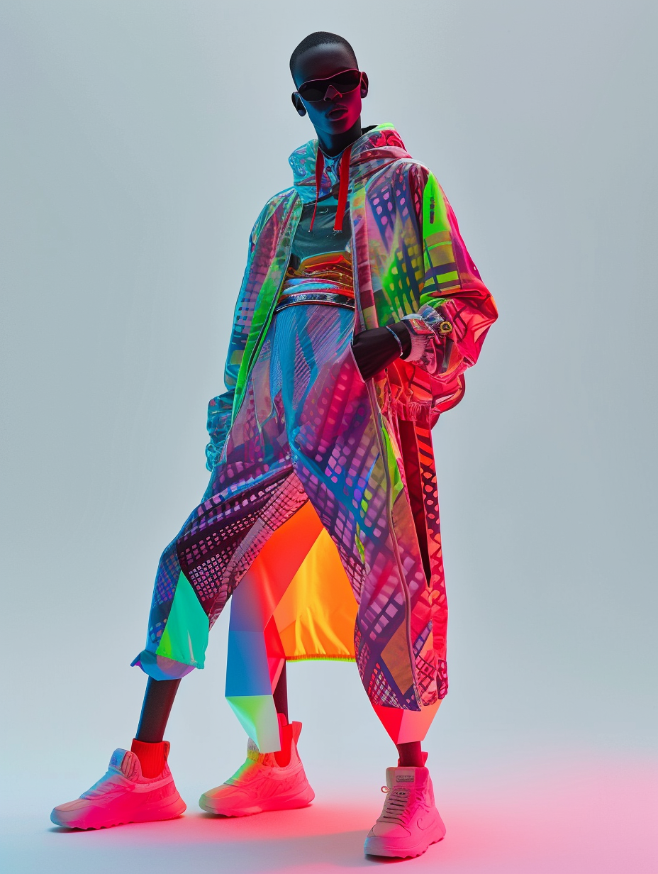 Vibrant gender-neutral outfits with a futuristic appeal